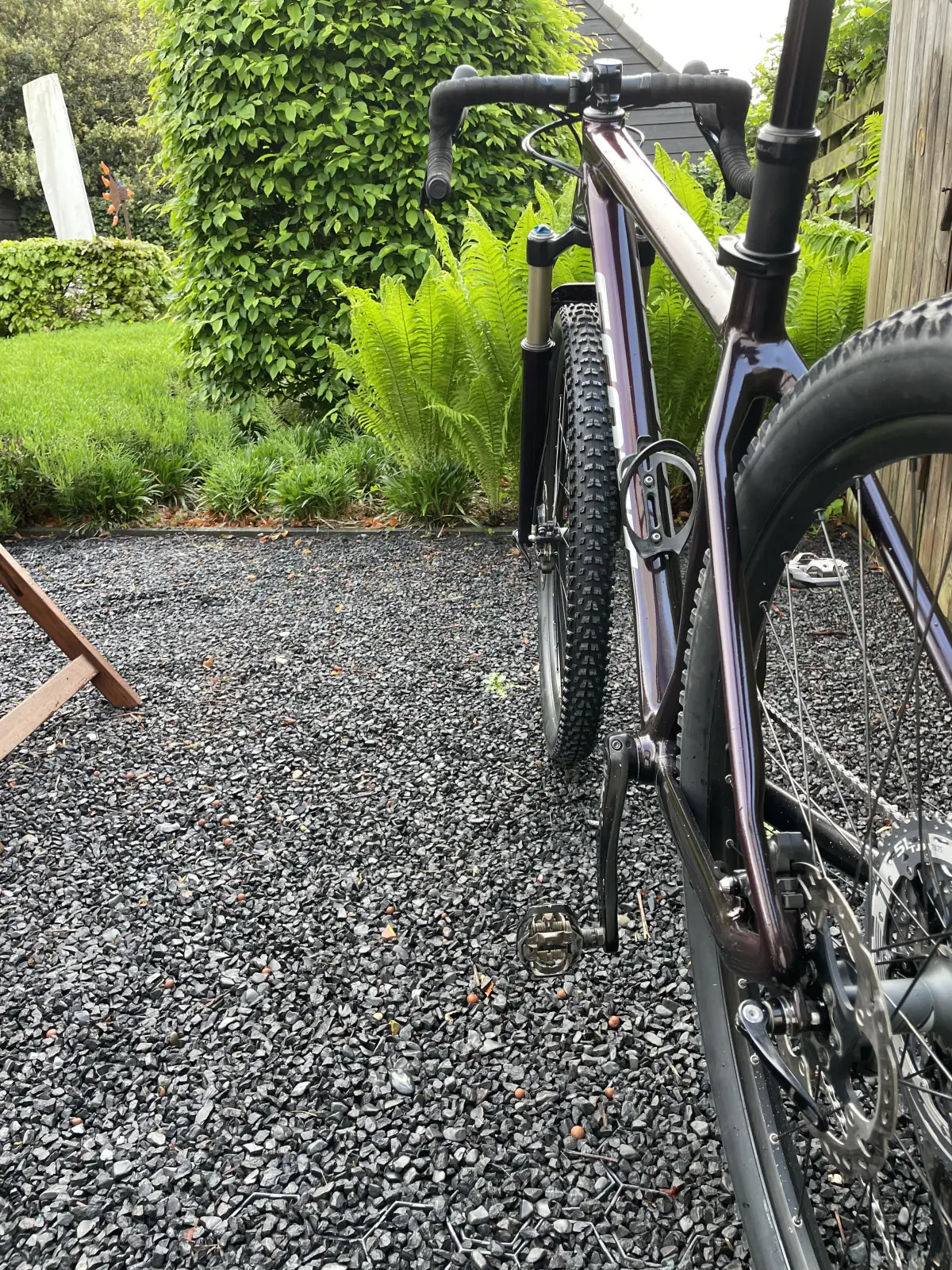 View from the rear disk brake, showing the internal cable lines